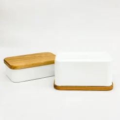 Noda Horo Enamel Butter Case With Wood Lid
