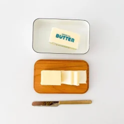 Noda Horo Enamel Butter Case With Wood Lid