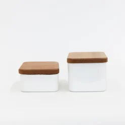 Noda Horo Enamel Butter Case With Wood Lid