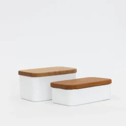 Noda Horo Enamel Butter Case With Wood Lid